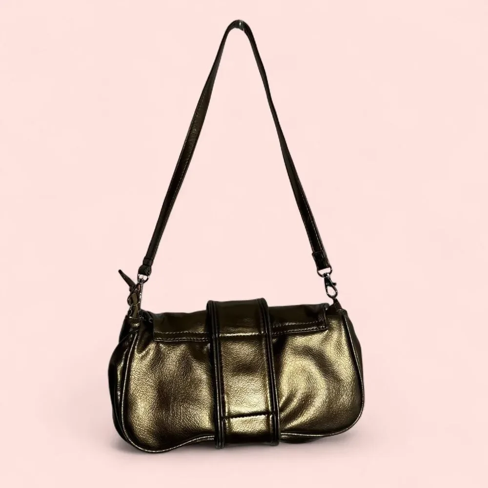 ✨ Y2K STATEMENT Bronze Metallic Ruched Shoulder Bag ✨ PERFECT CONDITION